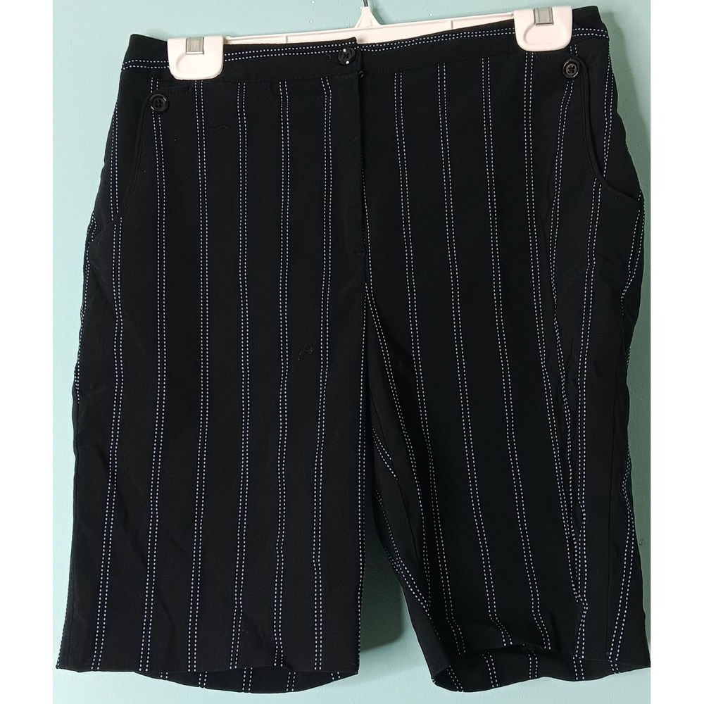 EP PRO Size 6 Pin Striped Bermuda Golf Preppy Stretch Shorts Flat Front Black